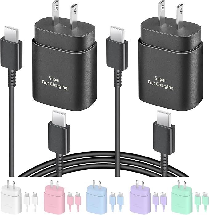 2 Pack 25W USB C Fast Charger with 6FT Type C Cable for Samsung Galaxy S26 S25 S24 S23 iPhone 17 16 15