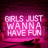 Girls Just Wanna Have Fun Neon Sign Pink USB LED Wall Light for Teen Bedroom Wedding Party Decor