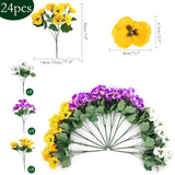 24 Pcs Artificial Outdoor Flowers, Faux Silk Pansy Plants For Outside Uv Resistant Spring Pansies Flower For Home Planter Porch Patio Yard Decor (24, Yellow, White, Purple)