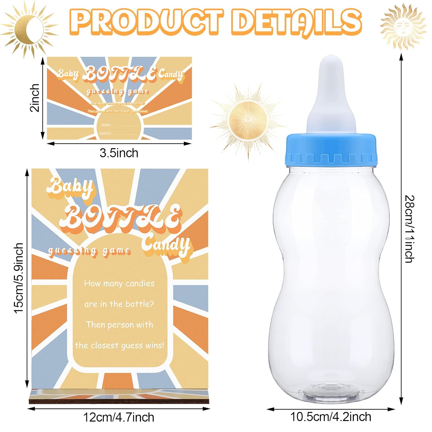 62 Pcs Here Comes The Son Candy Guessing Game Includes 11 Inch Large Baby Bottle Bank 60 Pcs Candy Guessing Cards For Expecting Mothers, Girl And Boys Baby Showers Party Games
