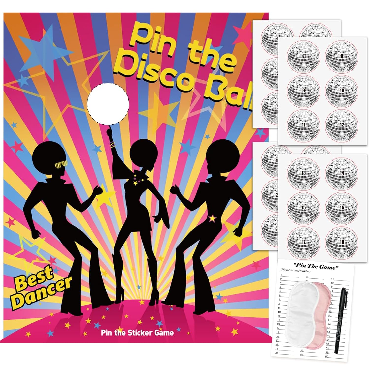 Disco 70S Theme Party Games, Pin The Disco Ball On The Party Game For Back To 60S 70S 80S 90S Let'S Boogie Disco Dancing Night Birthday Party Decorations Supplies