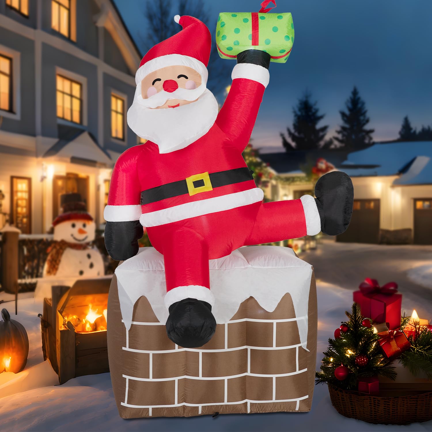 8Ft Christmas Inflatables Santa Claus On The Chimney,Christmas Inflatables Decorations Outdoor/Indoor,Blow Up Santa Clau