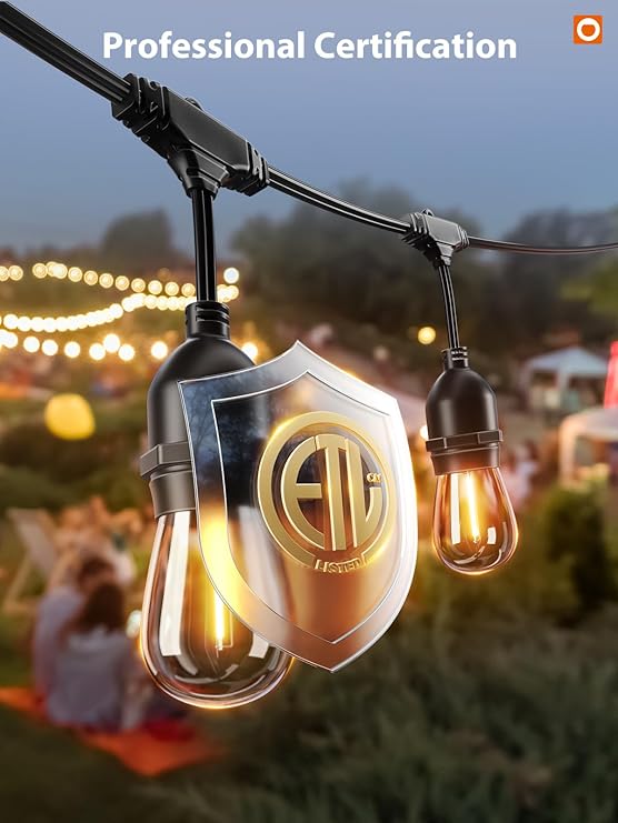 48FT LED Outdoor String Lights with Vintage Edison Shatterproof Bulbs Weatherproof Patio Lights