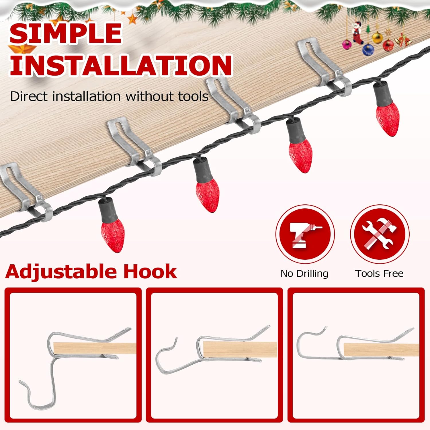 Christmas Lights Clips Metal Christmas Lights Gutter Hooks Outdoor Seasonal Gutter Clips For Shingles Roof Holiday Decoration (50 Pcs)