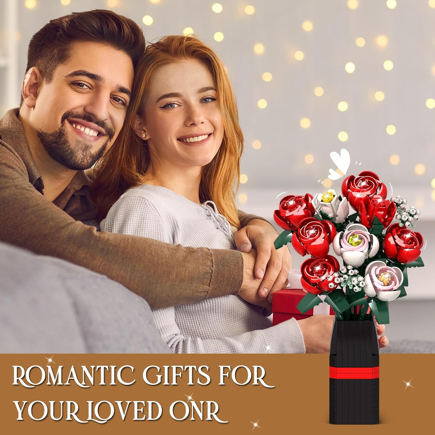 Roses Flowers Bouquet Building Set For Adults With Vase, Red Rose Artificial Flower Botanical Collection Plant Toy Kit, For Her Women Wife Mom, Home Decor(841Pcs)