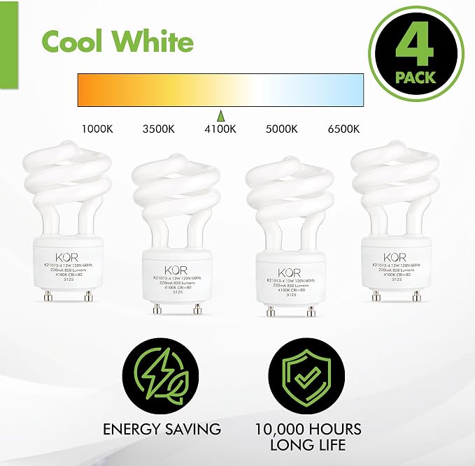 13W GU24 CFL Light Bulbs T2 Mini Spiral 4100K Cool White 60W Equivalent 4 Pack
