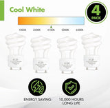 13W GU24 CFL Light Bulbs T2 Mini Spiral 4100K Cool White 60W Equivalent 4 Pack