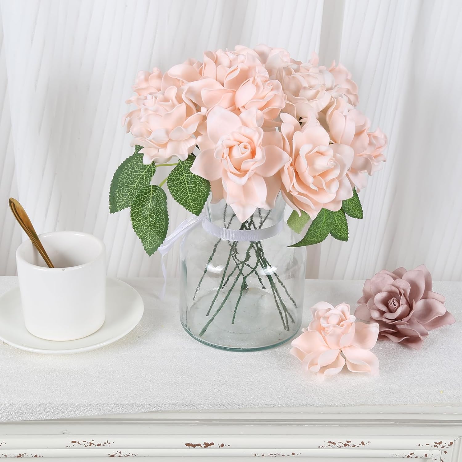 Gardenia Flowers Artificial 25Pcs Dusty Pink Shades Foam Flowers Fake Rose Heads For Diy Wedding Bouquets Home Party Cake Corsage Garland Decor(Dusty Pink Shades)
