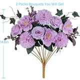 Premium Purple Artificial Flowers Bouquet, Silk Fake Flower Decoration, Faux Floral Arrangements For Wedding Bridal Bouquets And Home Table Centerpieces Décor