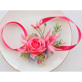 Wrist Corsage And Boutonniere Set Artificial Rose Flowers Accessories For Groom Bride Groomsmen Bridesmaids Wedding Party Prom Suit - Rose Red-2 Pieces