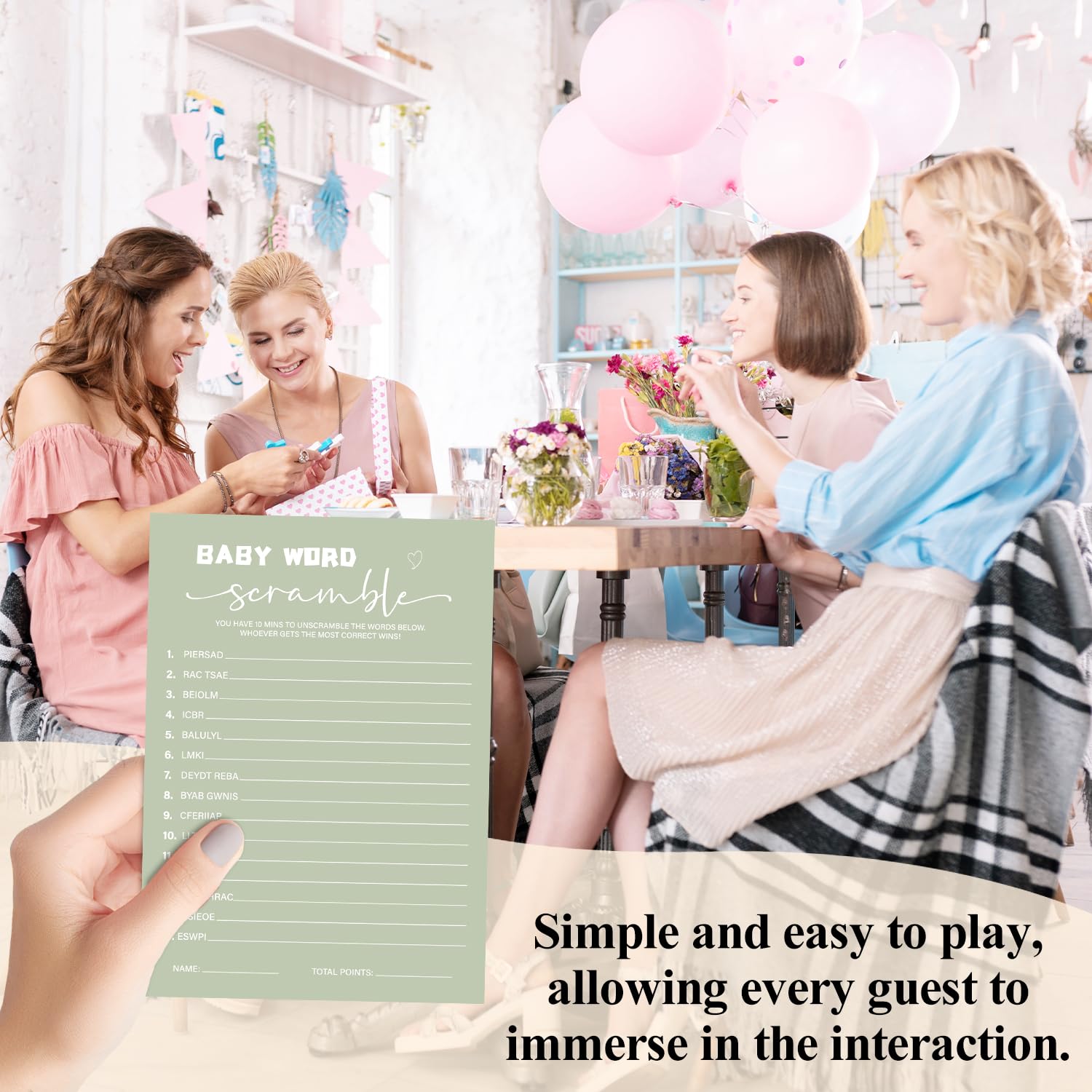 Baby Shower Game Cards Kits, Minimalism Sage Green Baby Word Scramble Games Cards For Boys Or Girls, 30 Game Card & 1 Answer Card, Gender Reveal Party Supplies & Activities -G03