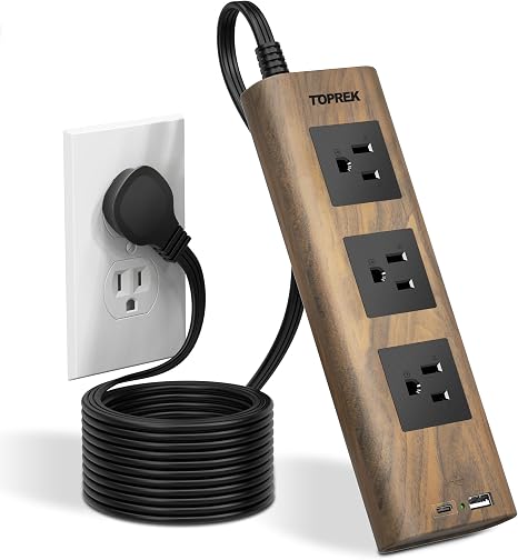 Surge Protector Power Strip 3 Outlets 2 USB Ports 1 USB C 1800J 10FT Flat Plug Extension Cord Wood Finish