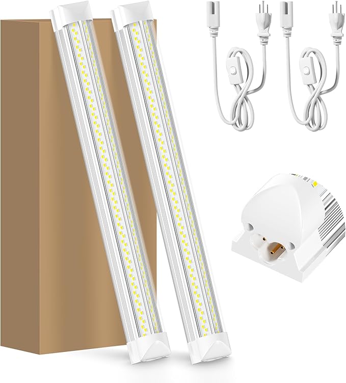 2 Pack LED Tube Lights 25W 6000K Linkable Plug In Shop Lights for Garage Workbench