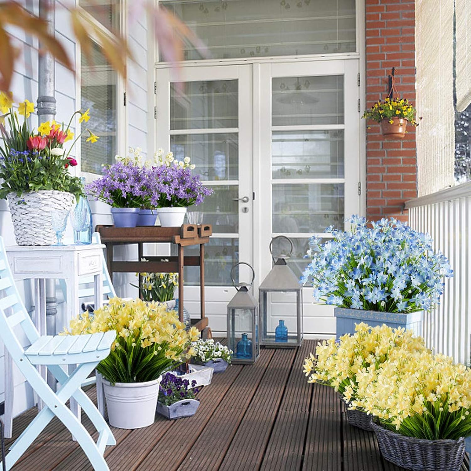 10 Bundles Artificial Daffodils Flowers, Fake Artificial Greenery Uv Resistant No Fade Faux Plastic Flowers For Wedding Bridal Bouquet Outdoor Home Garden Kitchen Office Table Vase(Yellow)