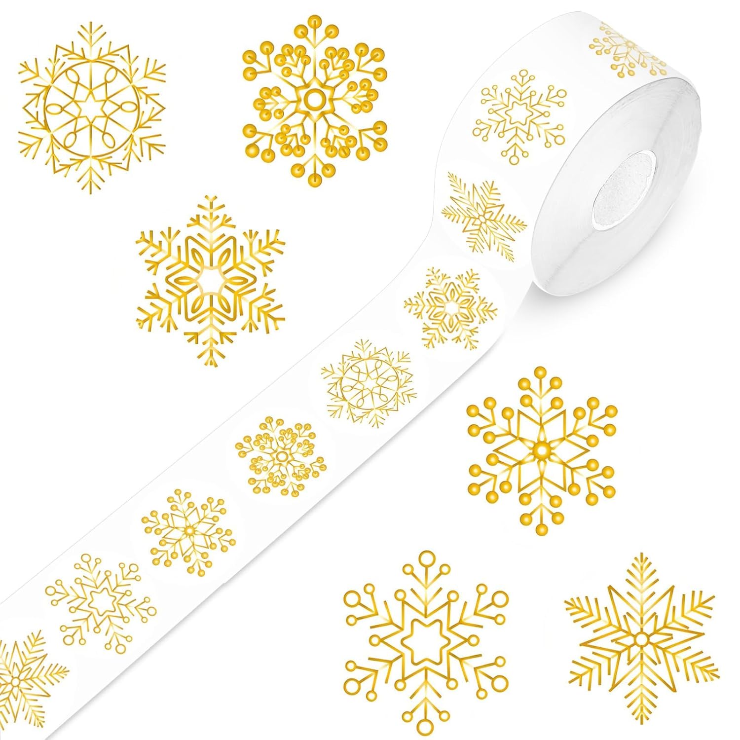 1000Pcs Gold Christmas Stickers Label Roll - Snowflake Holiday Labels 1.5In For Cards, Xmas Winter Merry Christmas Gifts Envelope Decors 6 Styles