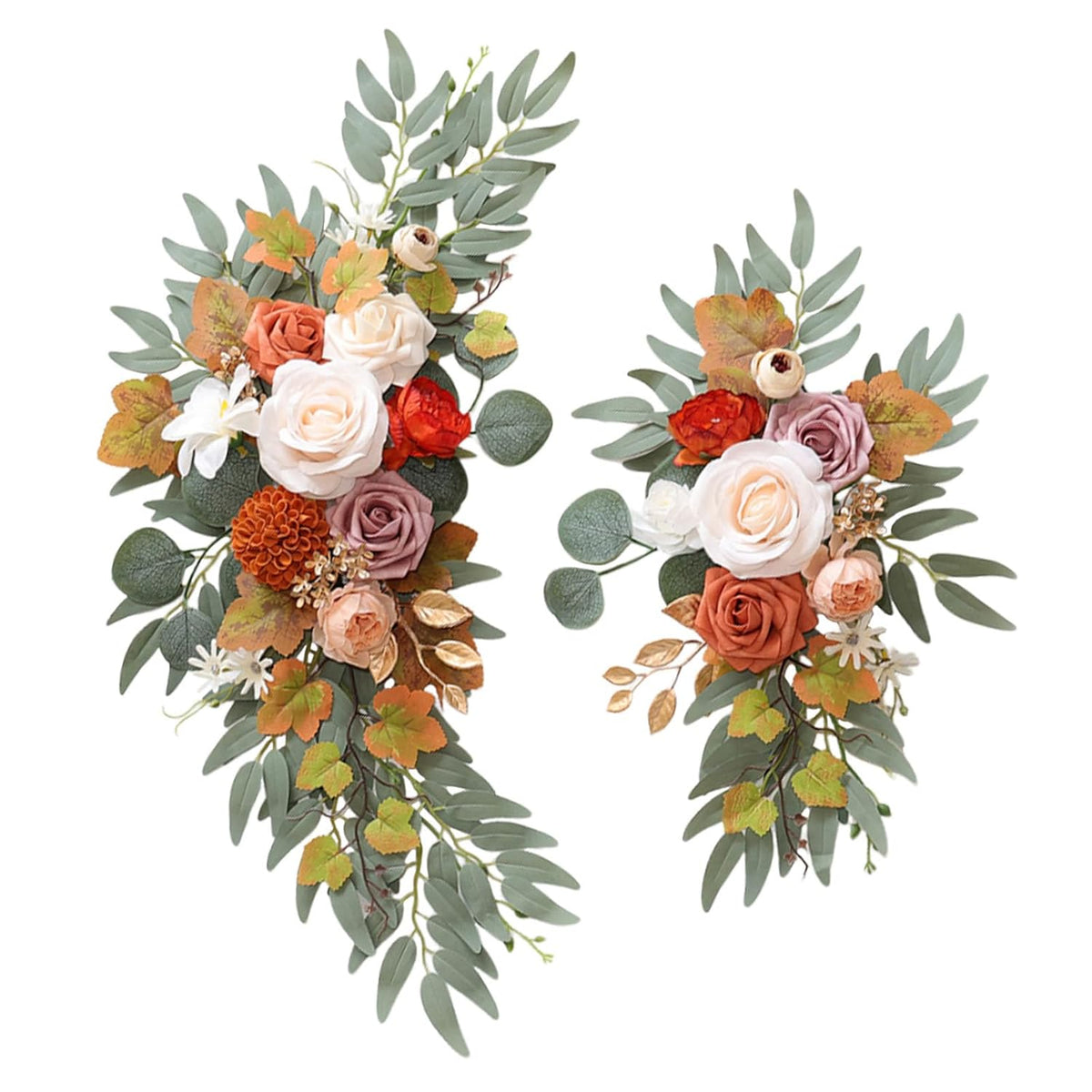 Faux Flower Swag Set Of 2, Orange Artificial Flowers Swags For Wedding Arch, Wedding Welcome Signs, Welcome Reception Ceremony Signs Decorations