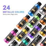 Acrylic Paint Set for Art, Ohuhu 24 Colors 2 Ounce/59ml Metallic Acrylic Paint Supplies for Wood, Fabric, Crafts, Canvas, Leather&Stone