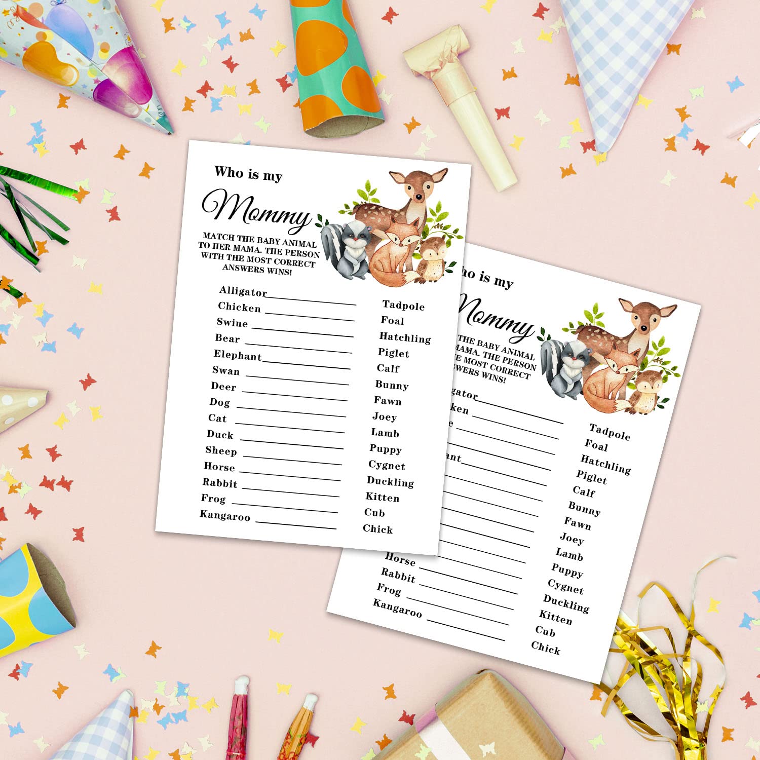 Baby Shower Game Cards, Safari Animals Who Is My Mommy Game Card For Baby Shower Party?Funny Icebreak Baby Shower Party Games Ideas Activity For Parent-To-Be, Fun And Easy, 30 Cards