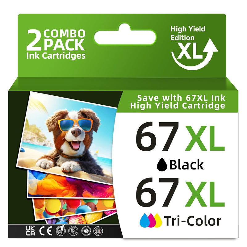 67XL Ink, High Yield Combo (Black & Color) for DeskJet 2755e/Envy 6055e