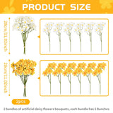 2 Bundles Small Artificial Daisy Flowers Bouquet Faux Silk Tiny Wildflowers Flowers For Home Garden Vase Decor (Yellow And White)