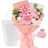 Crochet Flower Bouquet, Knitted Flowers, Pink Handmade Bouquet Of Flowers For Lover Anniversary Birthday Party Valentine'S Day Mother'S Day Graduation Gifts (Include Card)