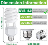 UVB Reptile Light Bulb 5.0 23W Spiral Compact Fluorescent Terrarium Lamp for Tropical Reptiles 2 Pack