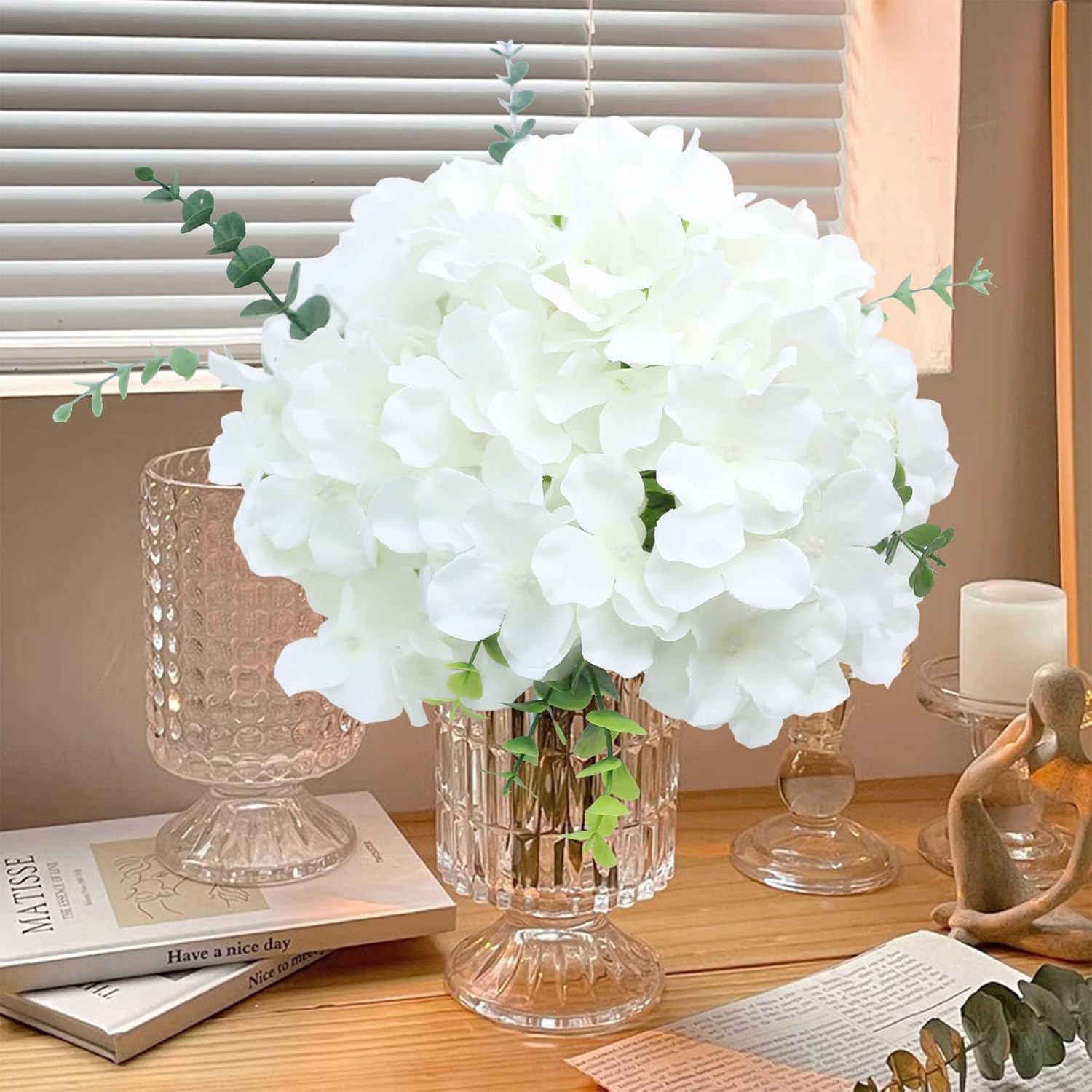 65Pcs White Flowers Hydrangea Artificial Flowers Bundle Ivory White Fake Flowers Faux Hydrangea Silk Flowers With Stems Perfect For Weddings Centerpieces Wreath Home Garden Party Decoration