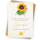 Crochet Sunflower Greetings Mothers Day Card For Grandma, Handmade Cute Knitting Crochet Greeting Cards, Mothers Day Gifts For Her, Unique Knitted Flowers Card Gifts For Mother'S Day And Birthdays
