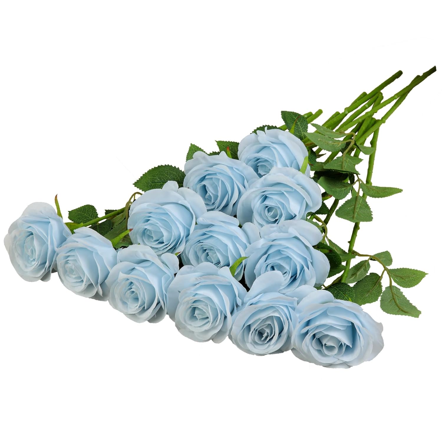 12Pcs Roses Artificial Flowers Fake Roses Baby Blue Silk Roses White Silk Flowers Rose With Long Stems For Wedding Home Party Centerpieces Decorations