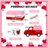 Valentines Day Decorations Wooden Sign, Valentines Wood Book Stack With 4 Xoxo Signs & Red Truck & Pink Heart, Farmhouse Valentines Table Decor Centerpiece For Home Office Mantel Shelf Tiered Tray