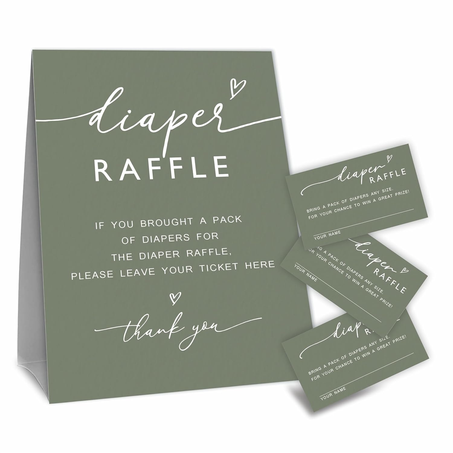 Baby Shower Diaper Raffle Game Kit, 50 Pieces Dark Green Tickets & 1 Standing Sign, Decoration For Baby Shower, Gender Reveal, Baby Announcement, Party Favor & Decorations - A08