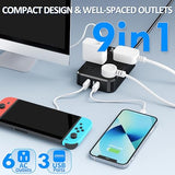 IPX6 Waterproof Outdoor Surge Protector Power Strip 6 Outlets 3 USB Ports 6FT Extension Cord Black