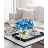 Faux Flowers In Vase 9.3" Cymbidium Orchid Flowers Arrangement With Faux Water Real Touch Flowers For Wedding Table Centerpiece Home Decor, Blue