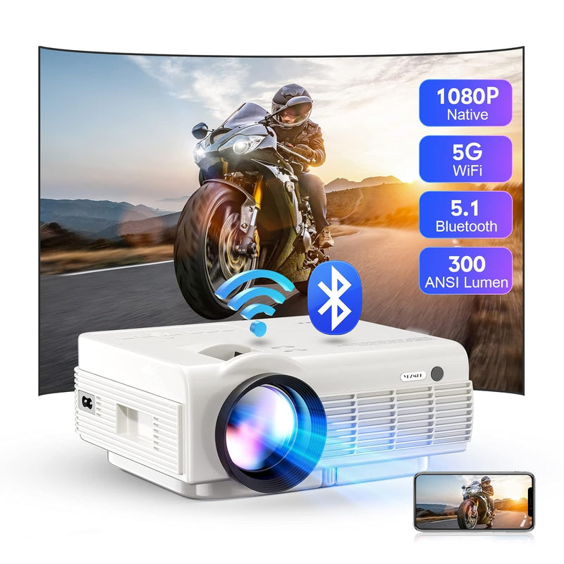 Native 1080P Projector With 5G Wifi And Bluetooth, 15,000 Lumen Mini Portable