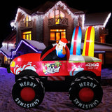 7Ft Long Inflatables Monster Truck Christmas Outdoor Decorations, Xmas Blow Up Santa Driving Monster Truck, Inflatable O