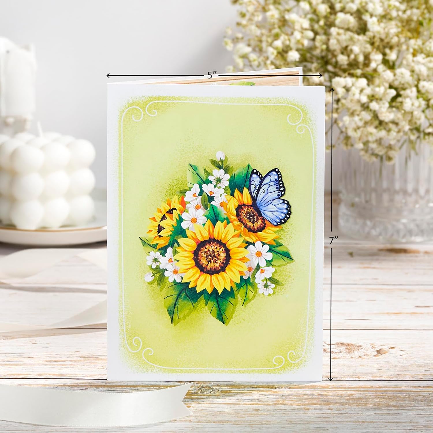 Sunflower Pop Up Card, Butterfly, Flower Basket, 3D Greeting Card, Gifts For Birthday, Mothers Day, Valentines Day, Mom, Wife, Girlfriend, Sister, 5X7 - Includes Envelope And Message Note