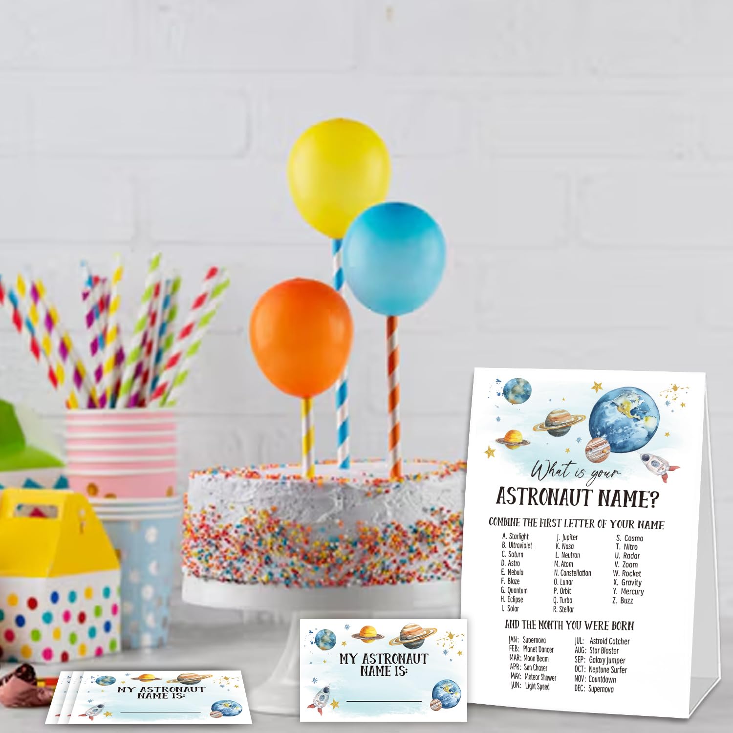 What'S Your Astronaut Name For Baby Shower Game, Birthday Party Decoration, Pack 1 Sign And 30 Name Stickers, Baby Shower Games, Gender Neutral Party Supplies(Mzg16)