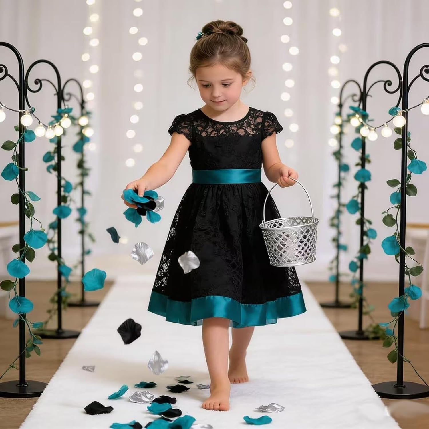 900 Pcs Teal Turquoise Aqua Black Silver Flower Petals Artificial Rose Flowers For Table Centerpieces Scatters Wedding Aisle Flower Girl Petals Party Home Decor
