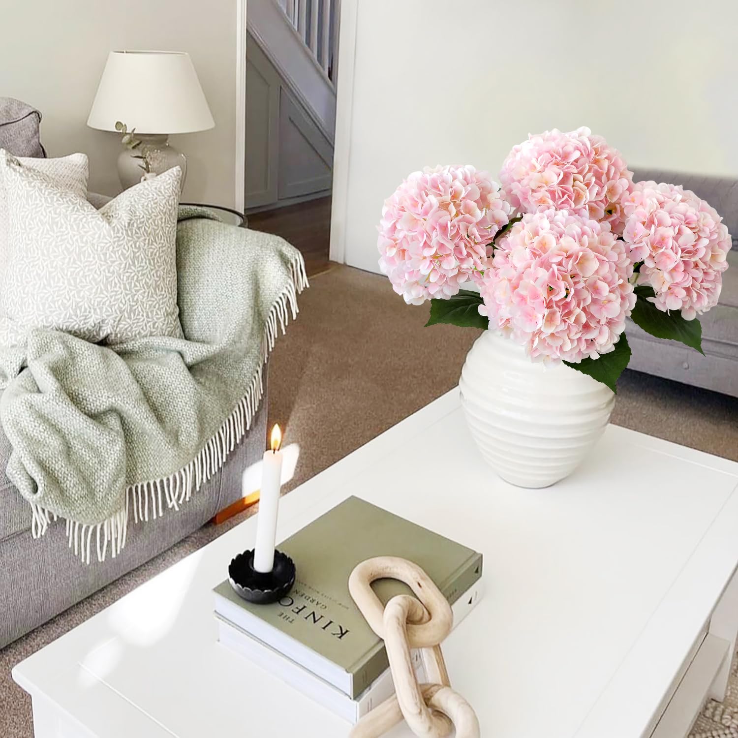 Pink Flowers Silk Artificial Hydrangeas, 4Pcs 22" Lifelike Large Silk Flowers With Stems, Artificial Flowers For Wedding Bouquet Table Centerpieces Outdoor Home