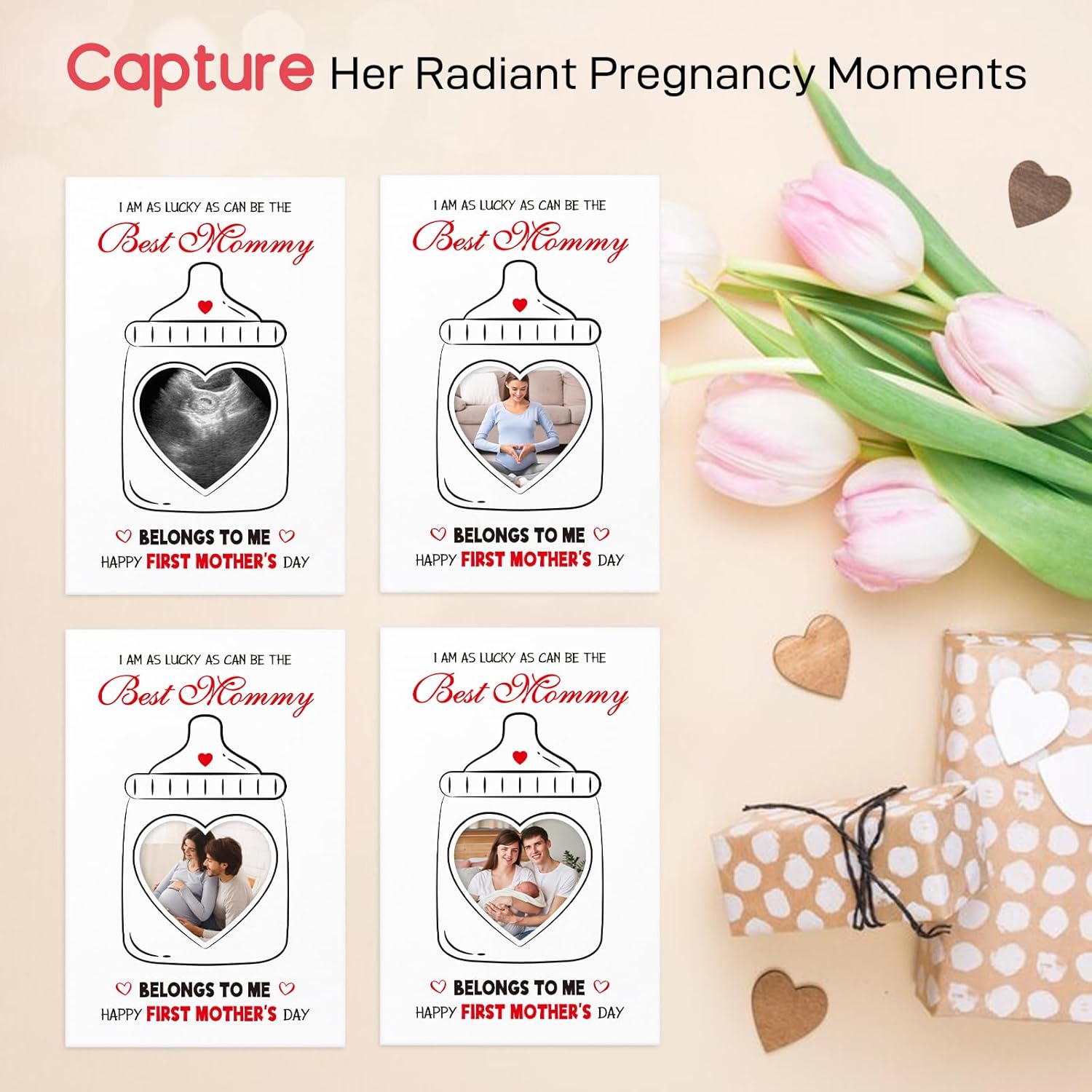 First Mothers Day Card - 5.5X8 Happy 1St Mother'S Day Gift Card For Mom To Be With Photo Frame From The Bump Baby Pregnancy Gift With Envelope For Expecting Mom