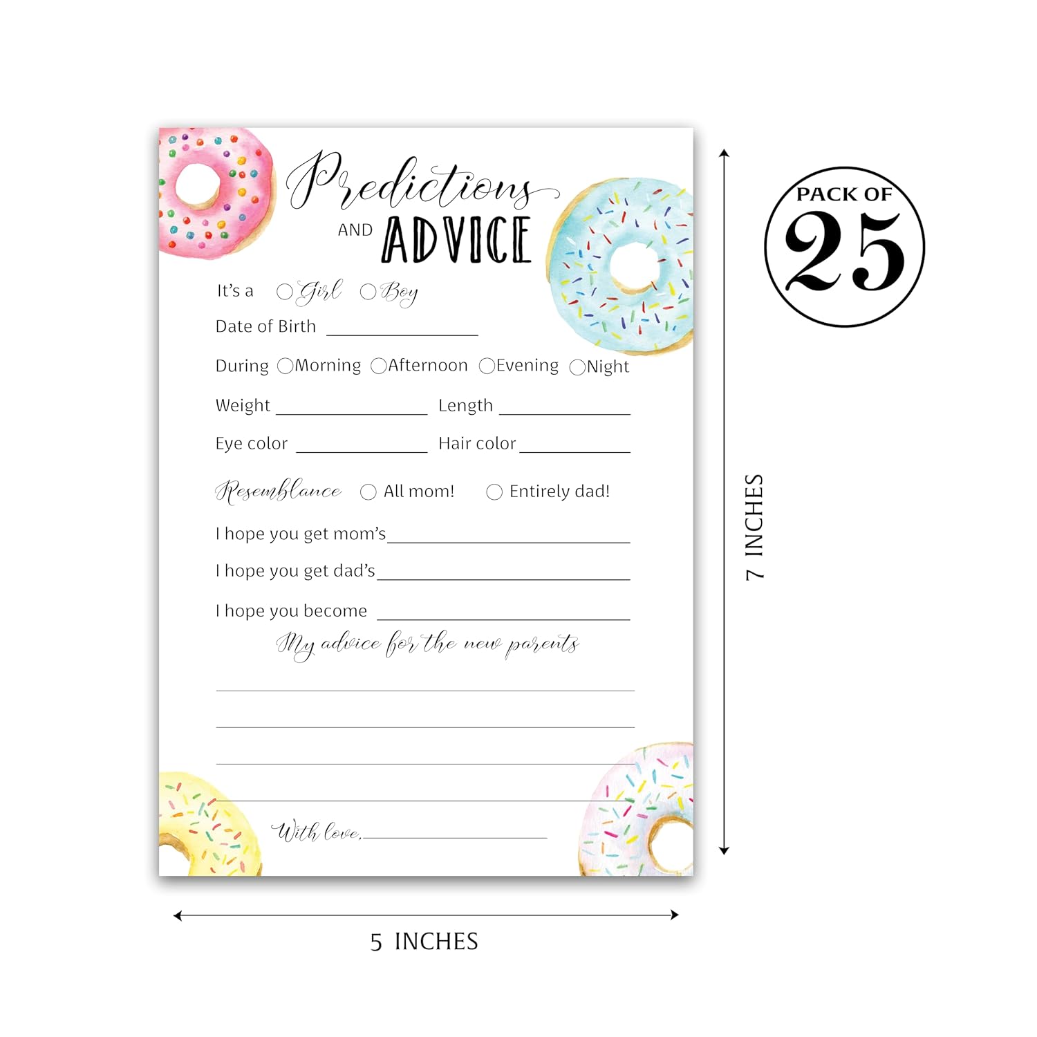 Donut Prediction And Advice Cards - Pack Of 25 - Doughnut Baby Shower Games, Pink Blue Game, New Parents, Mom & Dad To Be, Mommy & Daddy Message, Couples Coed Shower Activity Keepsake Book G850-Pdav