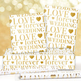 Wedding Wrapping Paper, Love Forever Wedding Letter With Hearts White Gold Foil Design 6 Sheets Folded Flat 20X28 Inches Per Sheet For Valentines Day, Weddings, Bridal Showers, Engagements