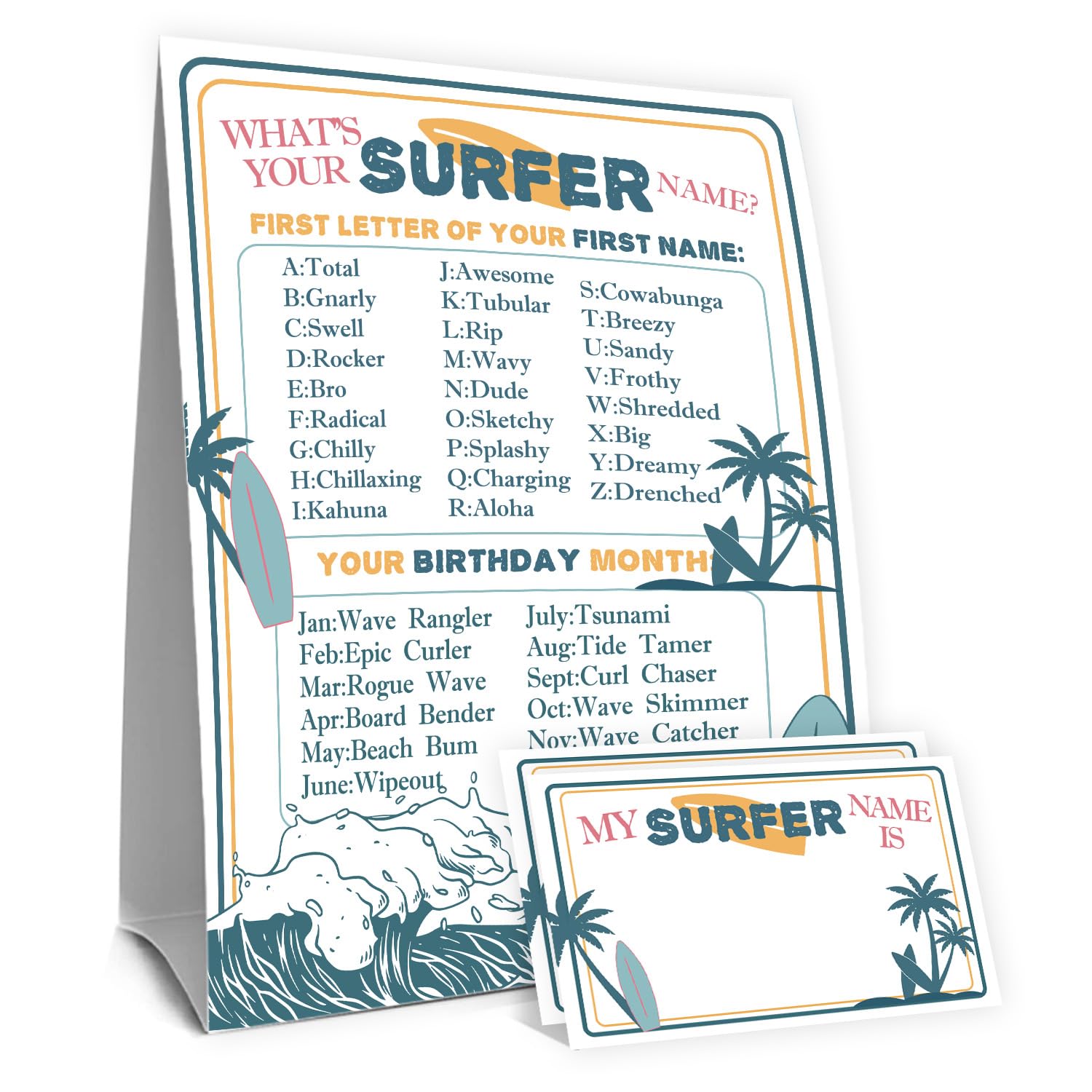 Surfer Birthday Party Decorations, Birthday Games Decorations With 1 Activity Sign For Girls Holiday 30 Cards For Kids Baby Shower Tea Activity Favors