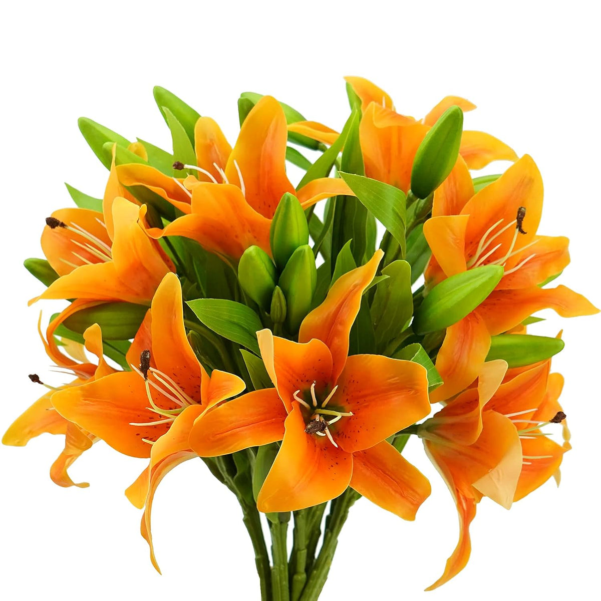 8Pcs Artificial Tiger Lily Flowers Orange Real Touch Lilies Flower Bouquet Faux Floral Table Centerpieces Arrangement For Wedding Home Party Garden Office Decor