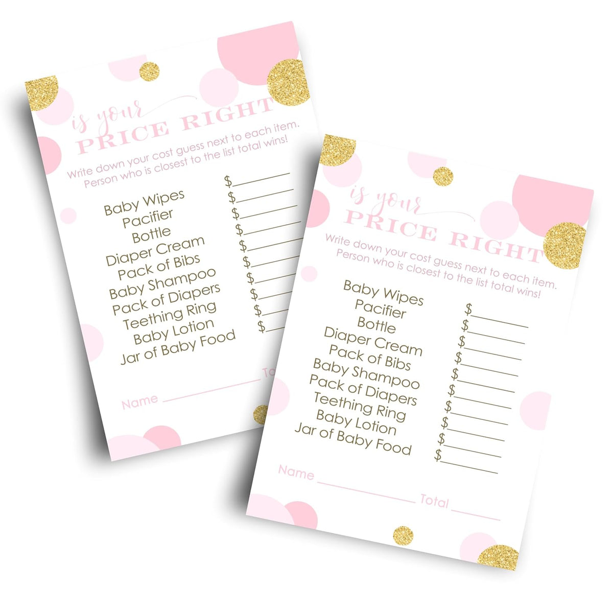 Pink And Gold Baby Shower Games Girl - Guess The Price Is Right Baby Shower Activities For Guests Prizes, Twinkle Little Star Theme Ideas Princess, 4X6, 25 Cards