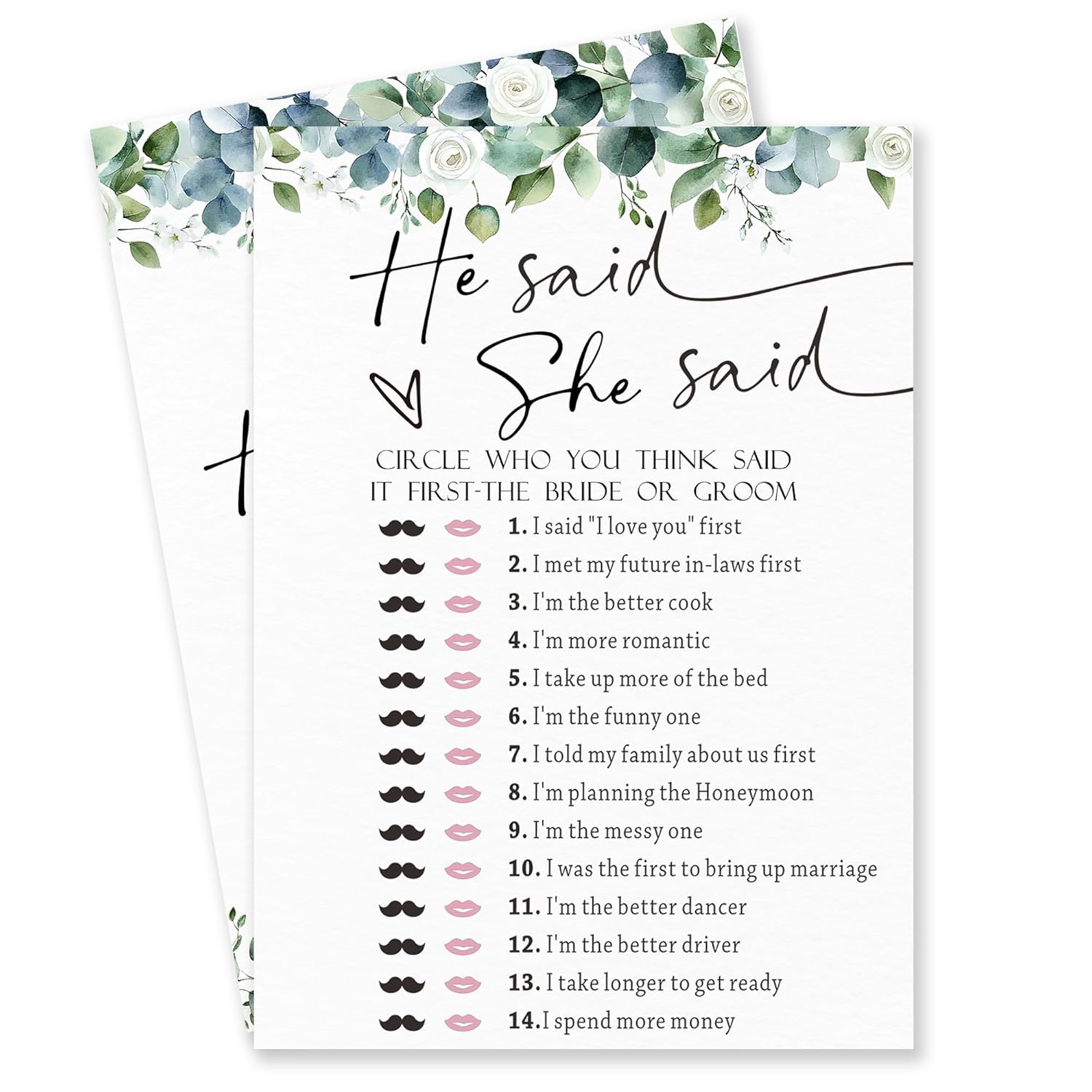 Bridal Shower Games - Would She Rather - 50 Pcs Eucalyptus Leaves Game Cards - Funny Wedding Party Games For Bride & Groom - Activities For Bachelorette Party - A04