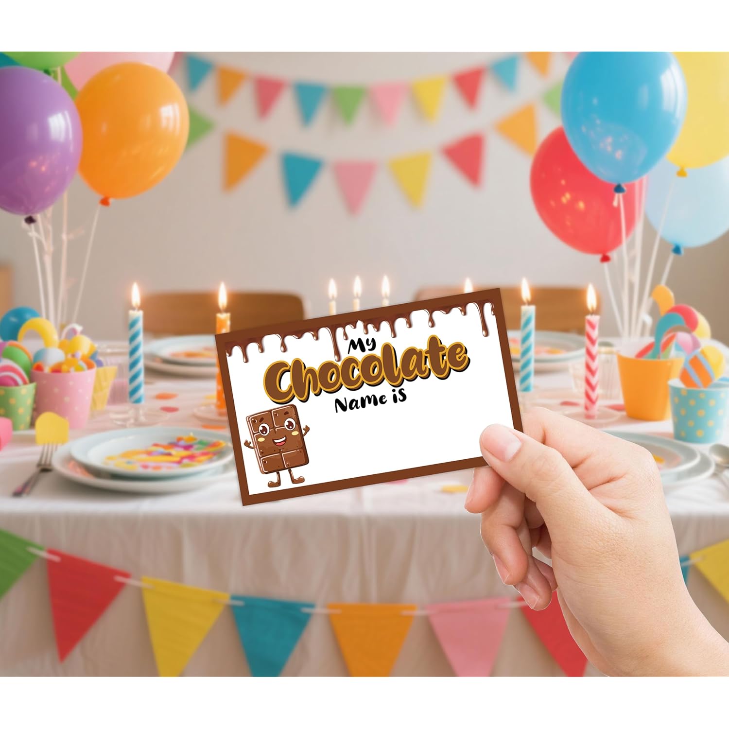 Chocolate Party Decor, What Is Your Chocolate Name Game,30 Stickers, Perfect For Birthday Party Activities 6×8 Wooden Play Sign With Stand