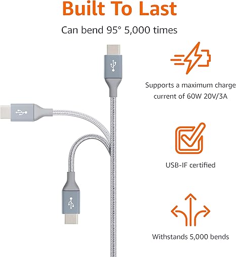 10FT 60W USB C to USB C Fast Charging Cable for iPhone 16 15 Samsung Galaxy iPad MacBook