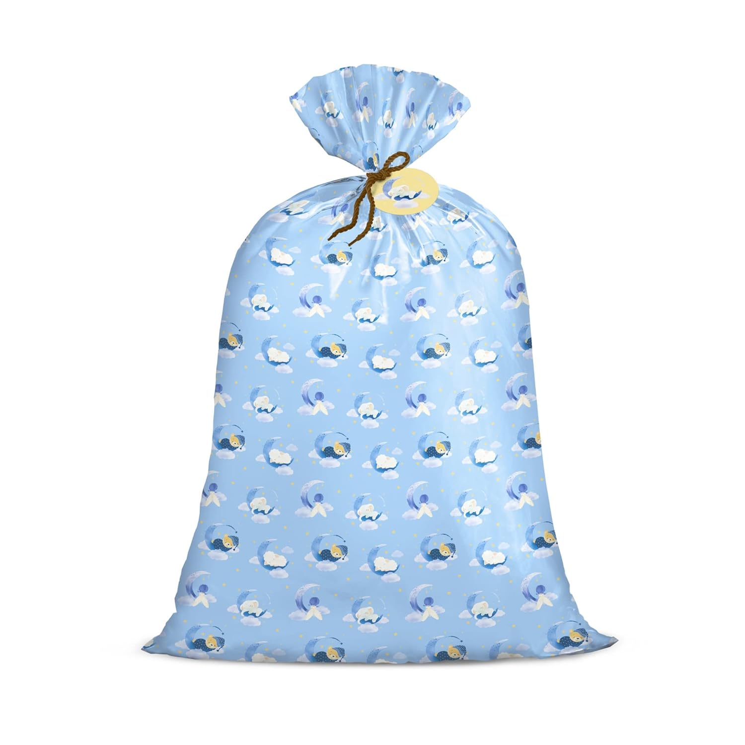 Jumbo Large Plastic Gift Bag, Baby Boy Design Plastic Bag With Tag And Tie For Birthday, Baby Shower - 56" X 36", 1 Pcs - Blue Sleepy Bear