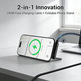 240W 2 in 1 Fast Charging Cable with Adjustable Phone Holder 4.9FT USB C to USB C & Lightning for iPhone MacBook Samsung